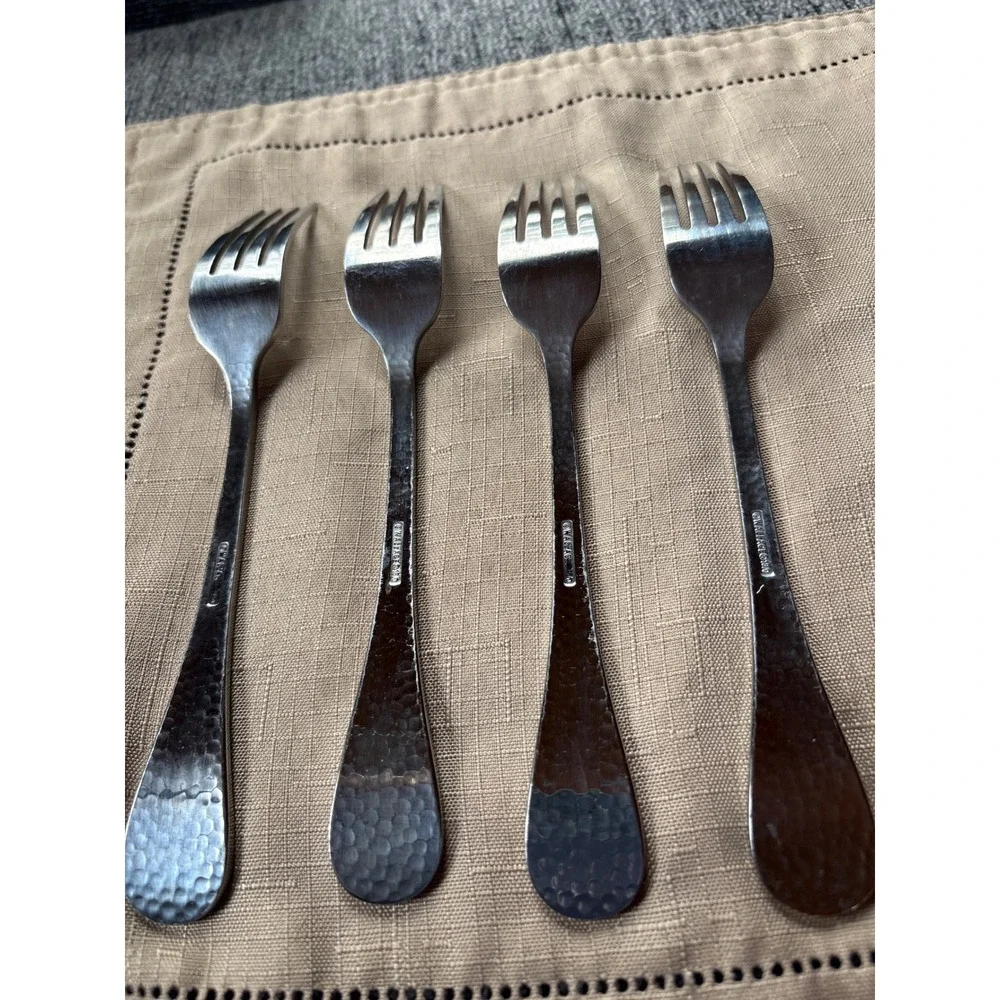 Wallace‎ Kaylee 18/0 Stainless Hammered 7pc Flatware Set 4 Forks 2 Salad 1 Spoon